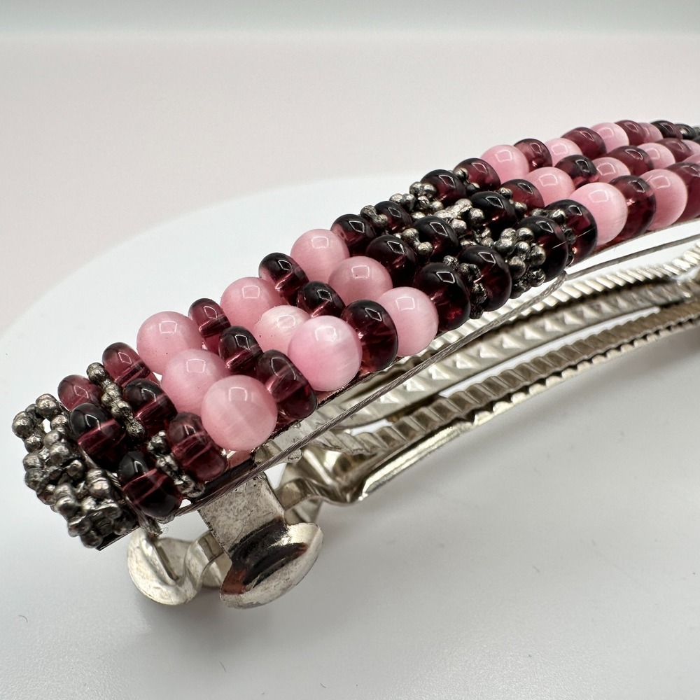 Vintage Y2K Silver Tone Beaded Barrette Hair Clip Boho Women's Jewelry
